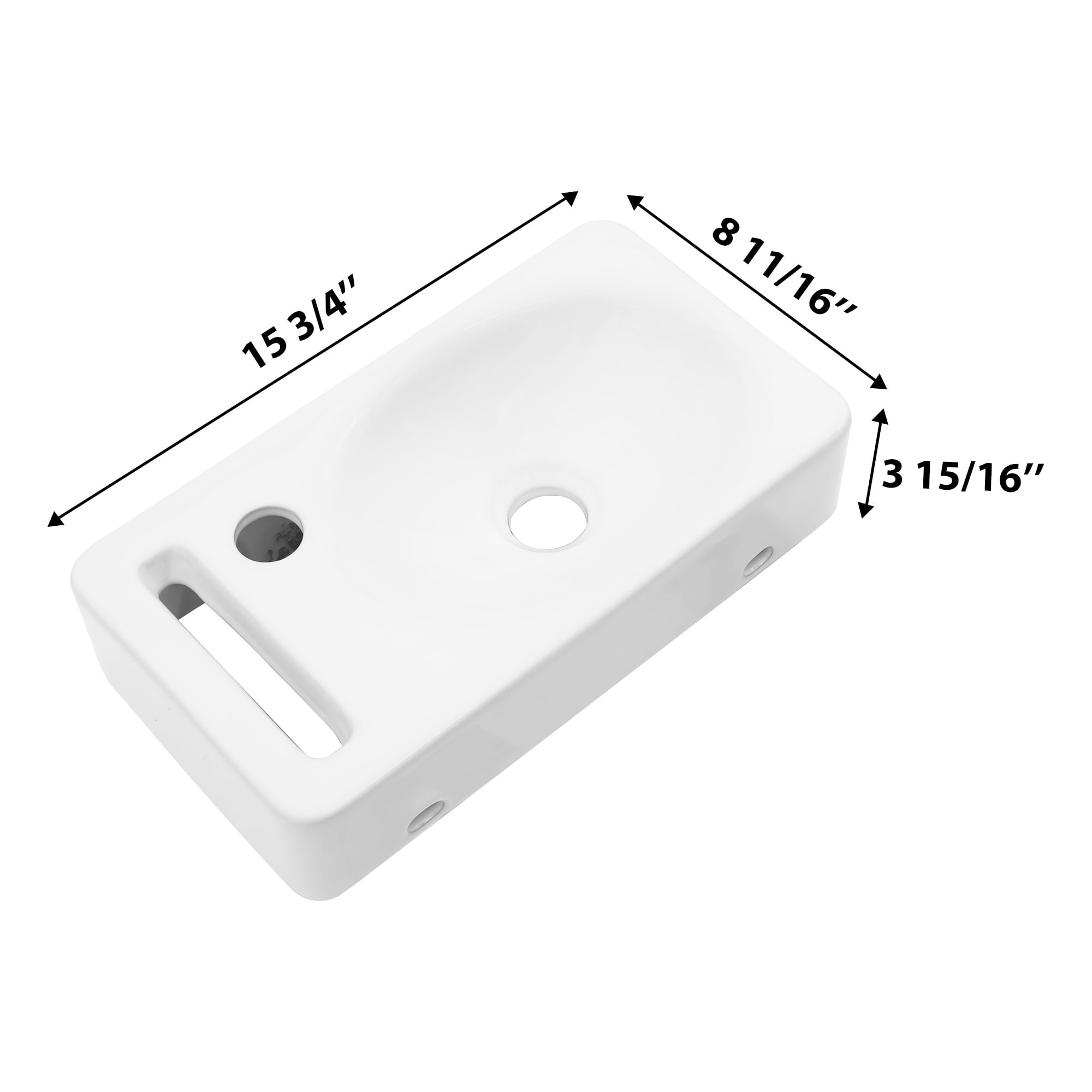 Logmey 15"x8" Porcelain White Bathroom Ceramic Sink Rectangular Wall Mount Sink, Pre-Drilled Faucet Hole