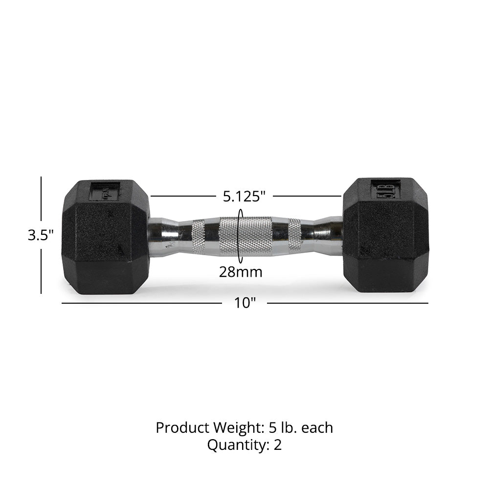 Titan Fitness 5 LB Pair Rubber Coated Hex Dumbbells photo 2