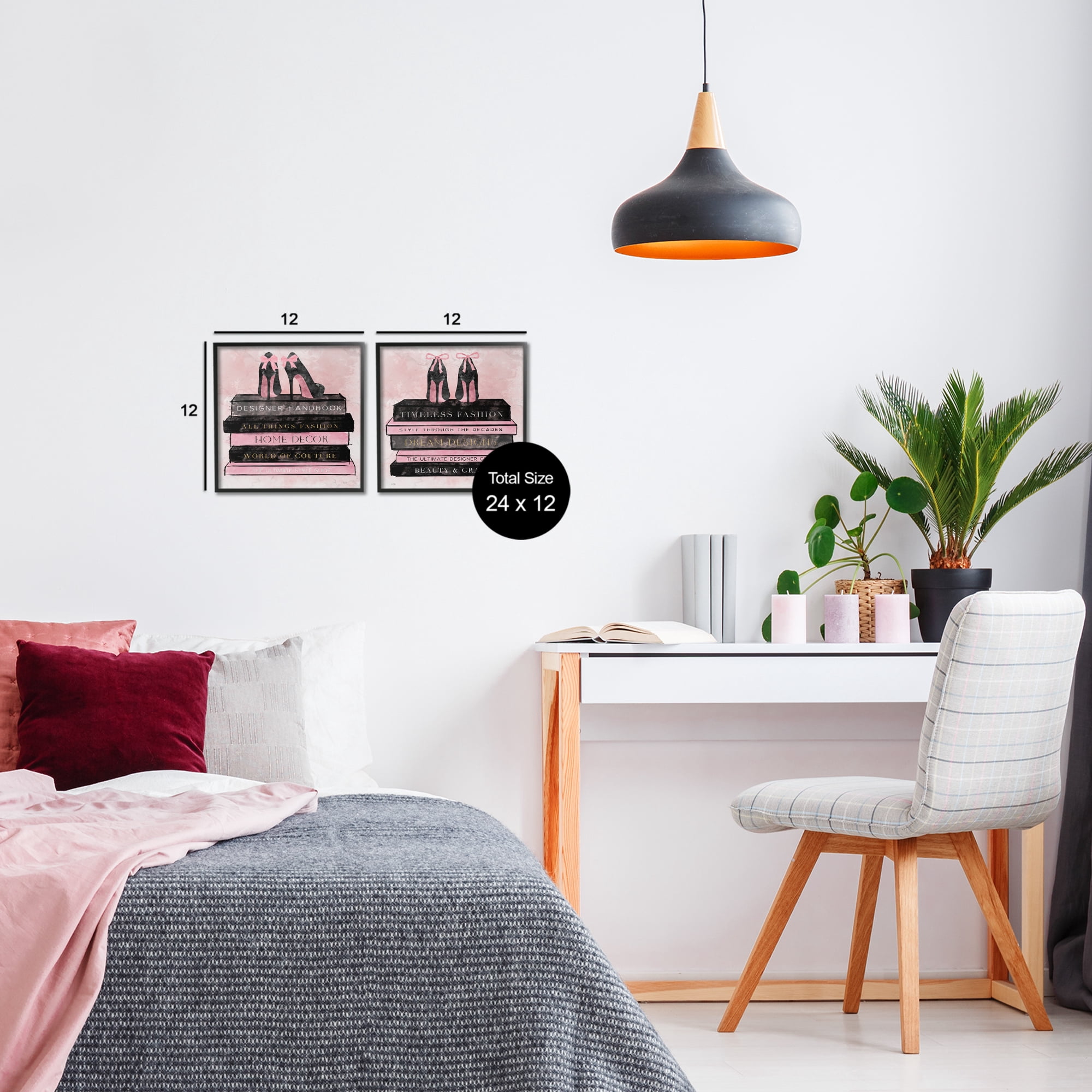 Stupell Industries Pink Heels Atop Books 2 Piece Black Framed Giclee Art Set, design by Natalie Carpentieri