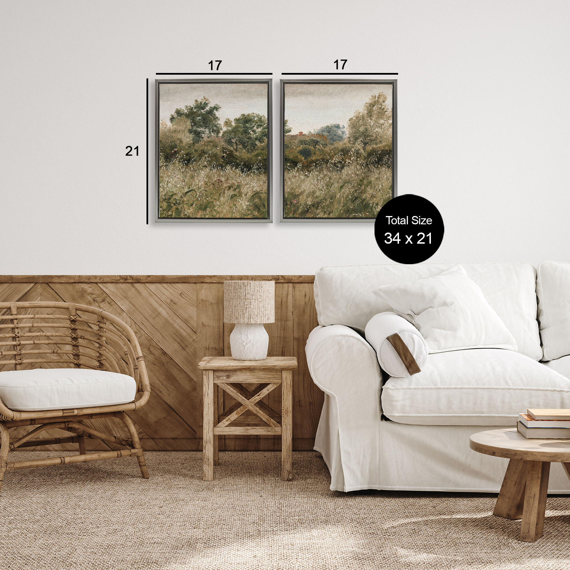 Rural Foliage Thicket 2 Piece Gray Framed Floater Canvas Set, design by Lettered and Lined