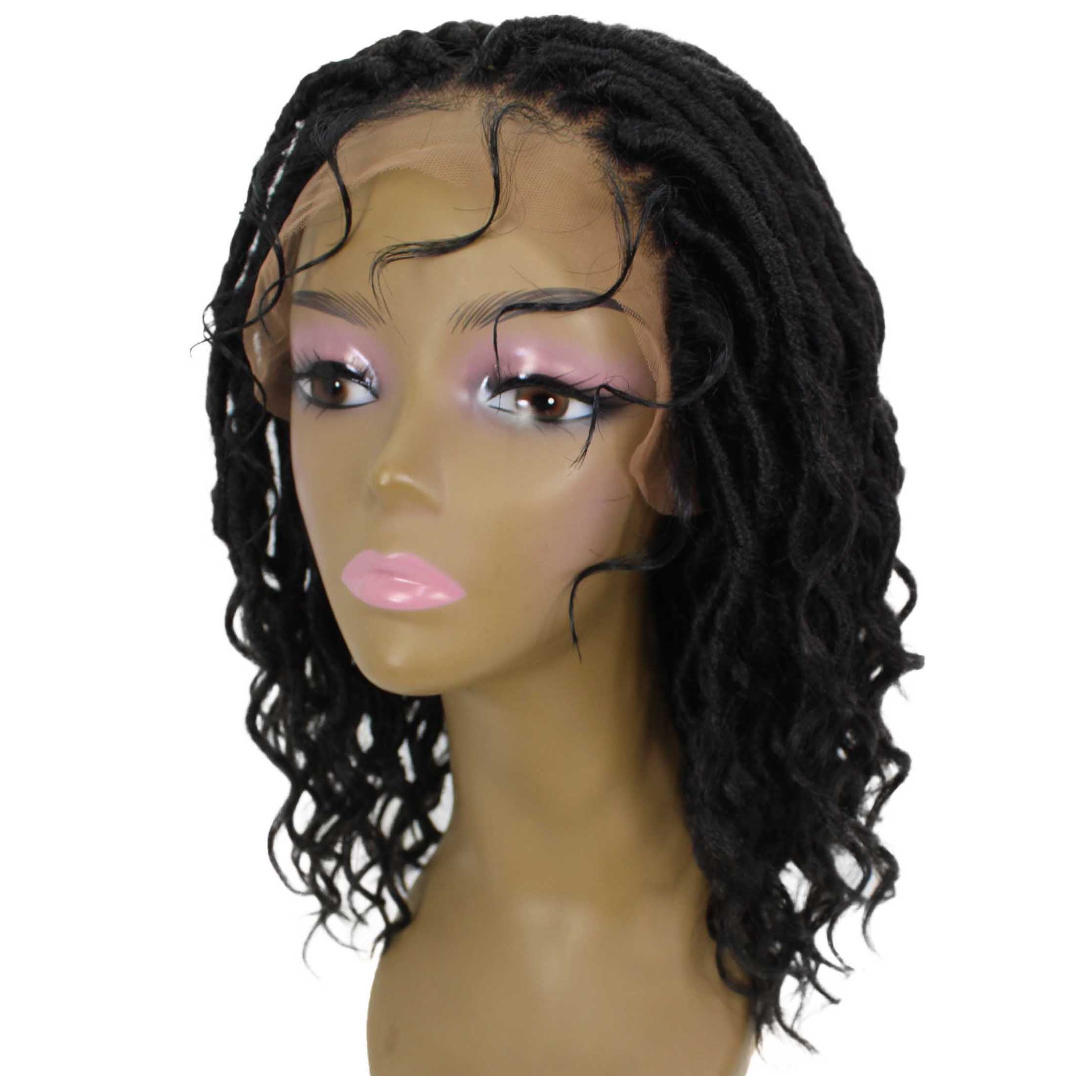 LUXLUXE Andrea 4x4 Curly Long 4X4 Hand Tied Lace Braid Wig, Beauty Heat Resistant Fiber, Black Color