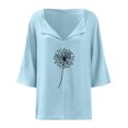 thumbnail image 3 of Gibobby Casual Playera de Manga Corta para Mujer Camisas con cuello en V y estampado diente león para mujer, blusa manga corta algodón y lino, blusas informales hol(Azul claro,XL), 3 of 5