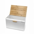 thumbnail image 2 of HausRoland Metal Bread Box 14x9.25x8.3" (35.5x23.5x21 cm) Countertop Bread Bin Bread Storage Container for Bakery Storage Bin Food Keeper Pastry Box with Opening Wooden Top, White, 2 of 7