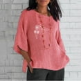 thumbnail image 1 of Hauts d'Été pour Femmes 2023 Femmes Aguichant Imprimé Régulier Bouton Col Rond Manches Trois Quarts Haut Bohème Grande Taille T-Shirt pour Femmes, 1 of 5