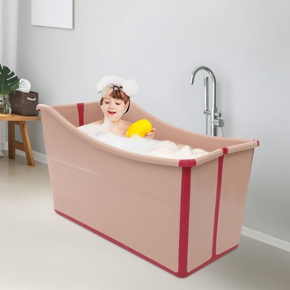 150L Pink Portable Foldable Bathtub 38.19*18.5in for Homes, Apartments, Hotels