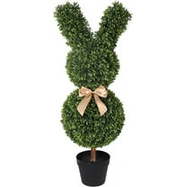 Artificial Bunny-Shaped Topiary Tree 35'' UV-Resistant Faux Boxwood Topiary Plant for Porch Decor Easter Decorations