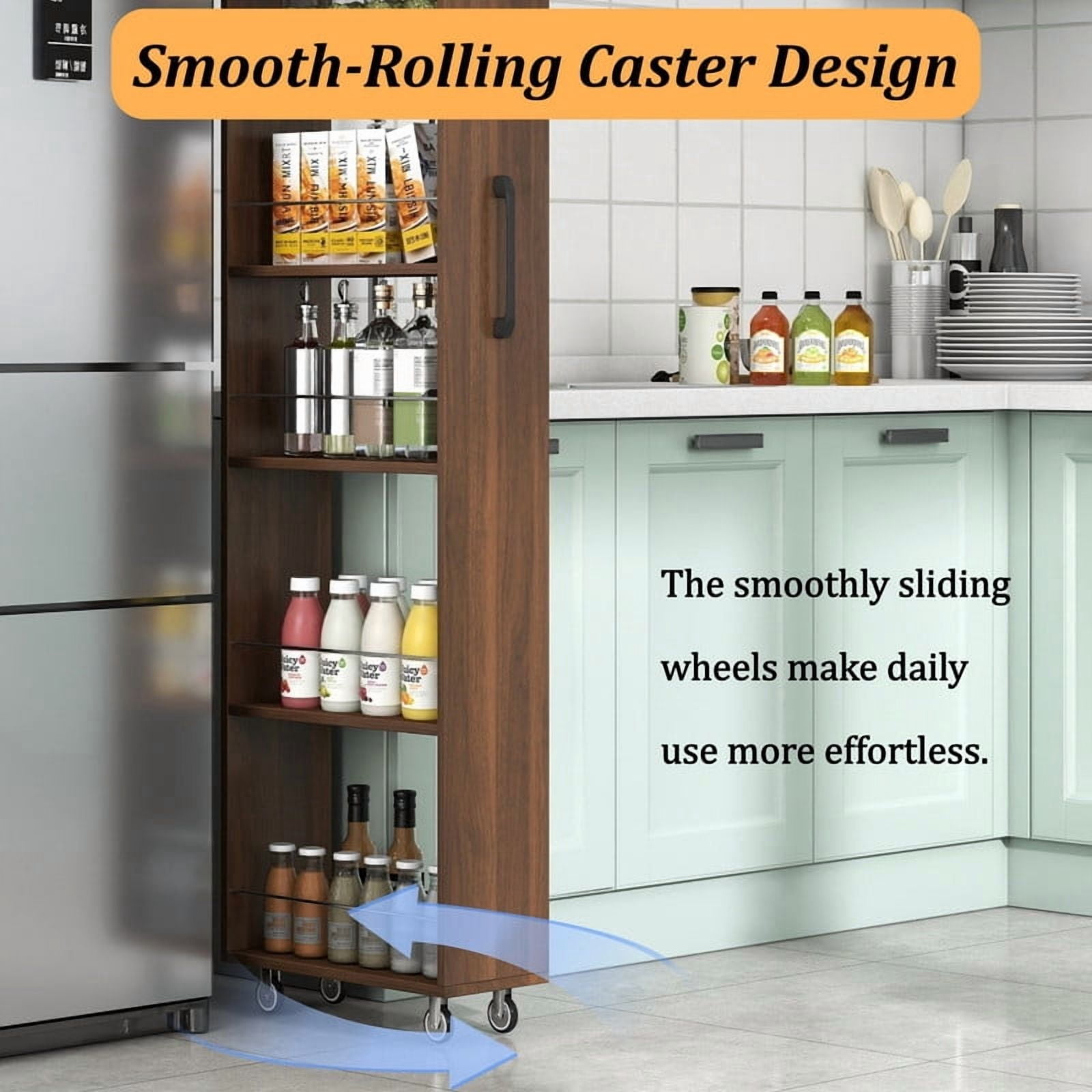 71''H 7-Tier Pull-Out Storage Shelf Cabinet with Wheels, Kitchen Rolling Storage Rack Cart for Narrow Spaces