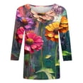 thumbnail image 5 of CYMMPU Tunic Tops 3/4 Sleeve Crew Neck Flower Printed Loose Fit Fall Trendy Shirts Spring Tops Blouses for Women Dressy Casual Lightweight Basic Tees Multicolor XXXXL, 5 of 5
