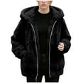 thumbnail image 5 of aohooy Fuzzy Fleece Sherpa Jacket Women Winter Coats Warm Zip Up Hooded Sweatshirt Jackets Comfort Thermal Coat with Pockets Black,M, 5 of 9
