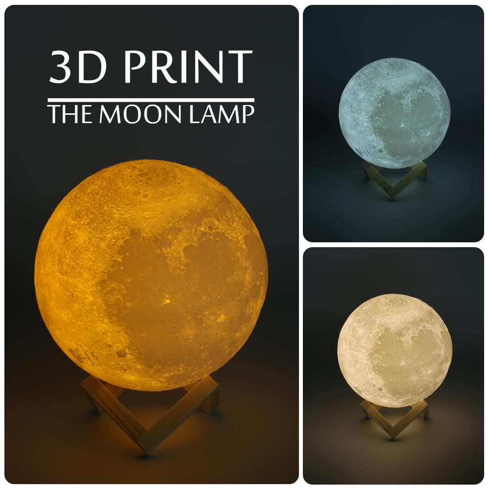 3D Printing Moon Lamp USB LED Night Light Moonlight Touch Color Changing 8-18CM 