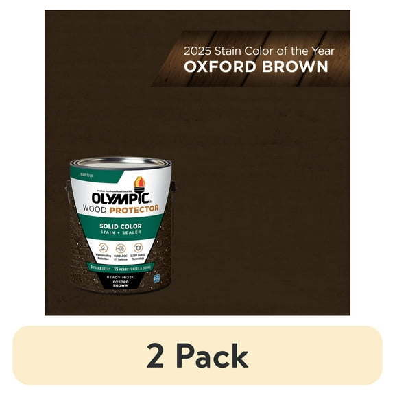 (2 pack) Olympic Wood Protector Oxford Brown Solid Exterior Wood Stain and Sealer, 1 Gallon