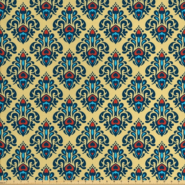 Damask Fabric by The Yard, Antique Design Baroque Traditional Medieval