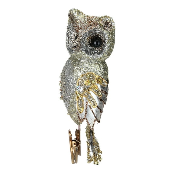 Melrose 10" Glittered and Sequined Owl Clip-On Christmas Ornament - Gold