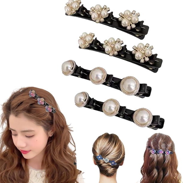 Pinzas para el cabello trenzadas con piedras de cristal brillantes XINYU 4 piezas
