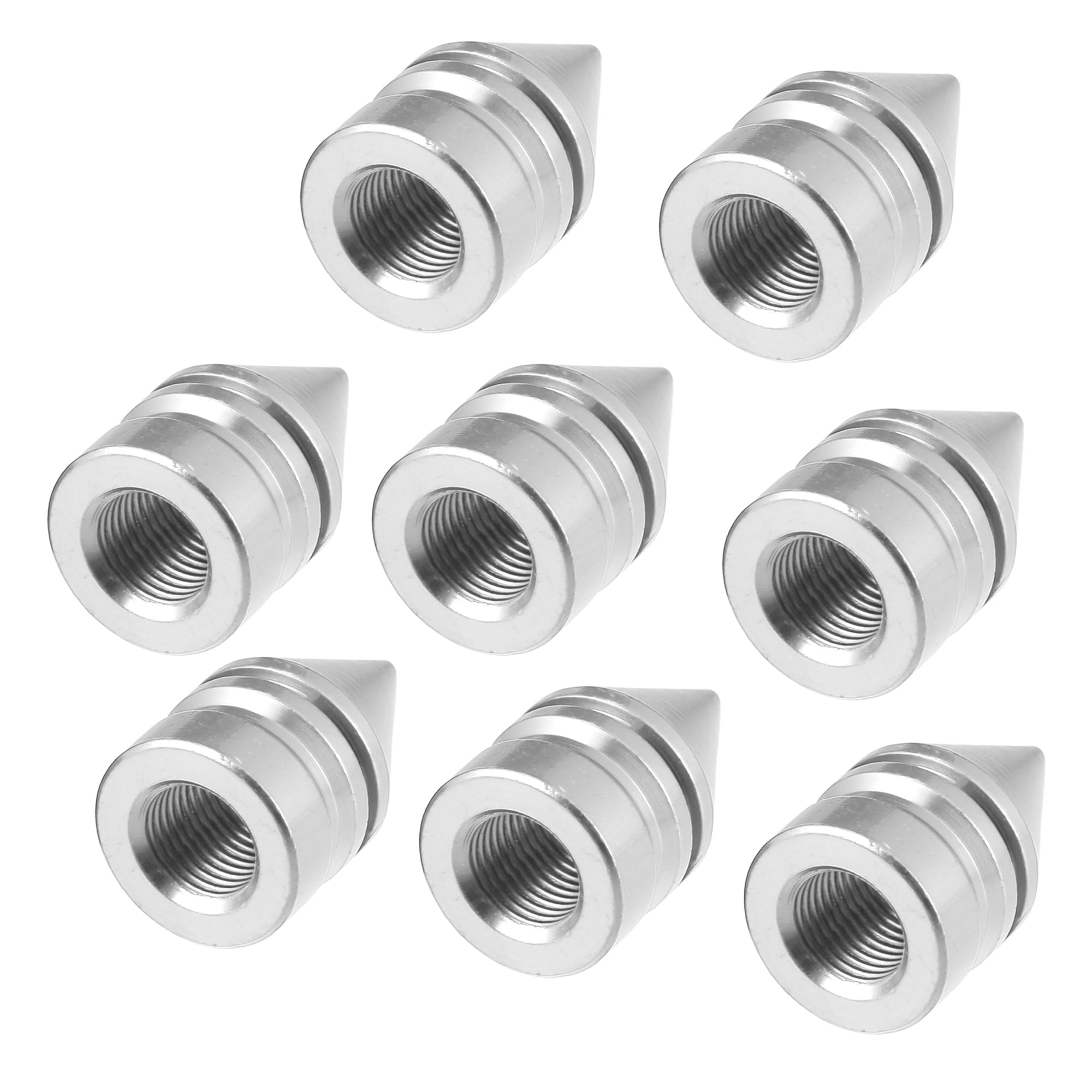 Universal Fit for Most Vehicles 45mm Anodized Aluminum Valve Stem Caps Silver Spiked Head Design Car Accessories Pack of 4 