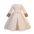 thumbnail image 5 of Wuxian Child Girls Long Sleeve Dresses Traditional Flower Plaid Graphic Embroider Round Neck High Waist Pleated A-Line Long Dress Fashionable Party Birthday Breathable Cozy Dailywear,Beige,3-4 Years, 5 of 9