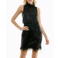 thumbnail image 2 of Nanette Lepore Women's Feather Trim Halter Neck Sequined Party Mini Dress-Black / 10, 2 of 6