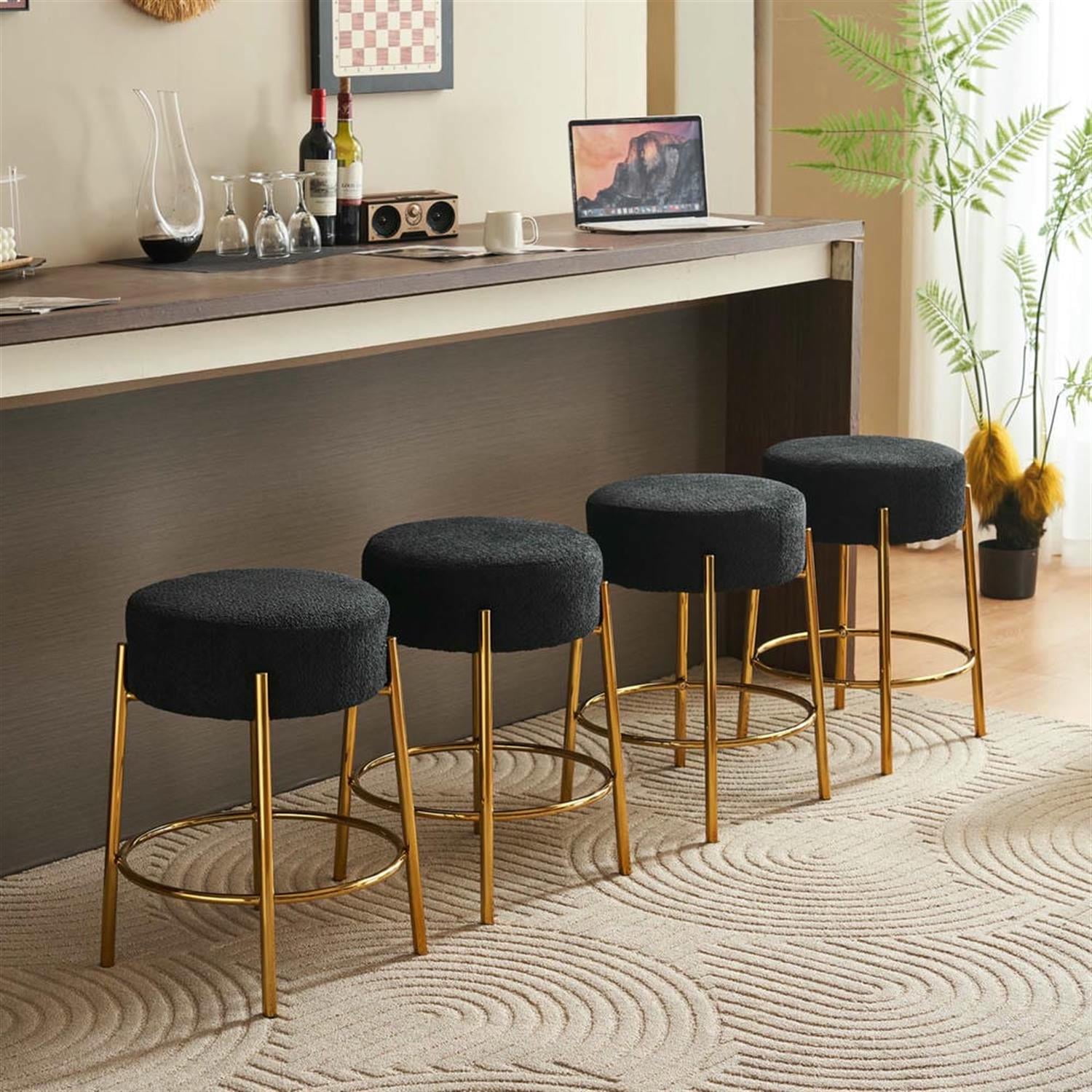 Demi Bonn 24" Counter Height Bar Stools Set of 2, Upholstered Barstools, Kitchen Island Countertop Chairs for Dining Room, Black+Gold
