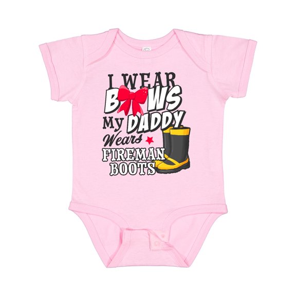 Inktastic I Wear Bows My Daddy Wears Fireman Boots Girls Baby Bodysuit