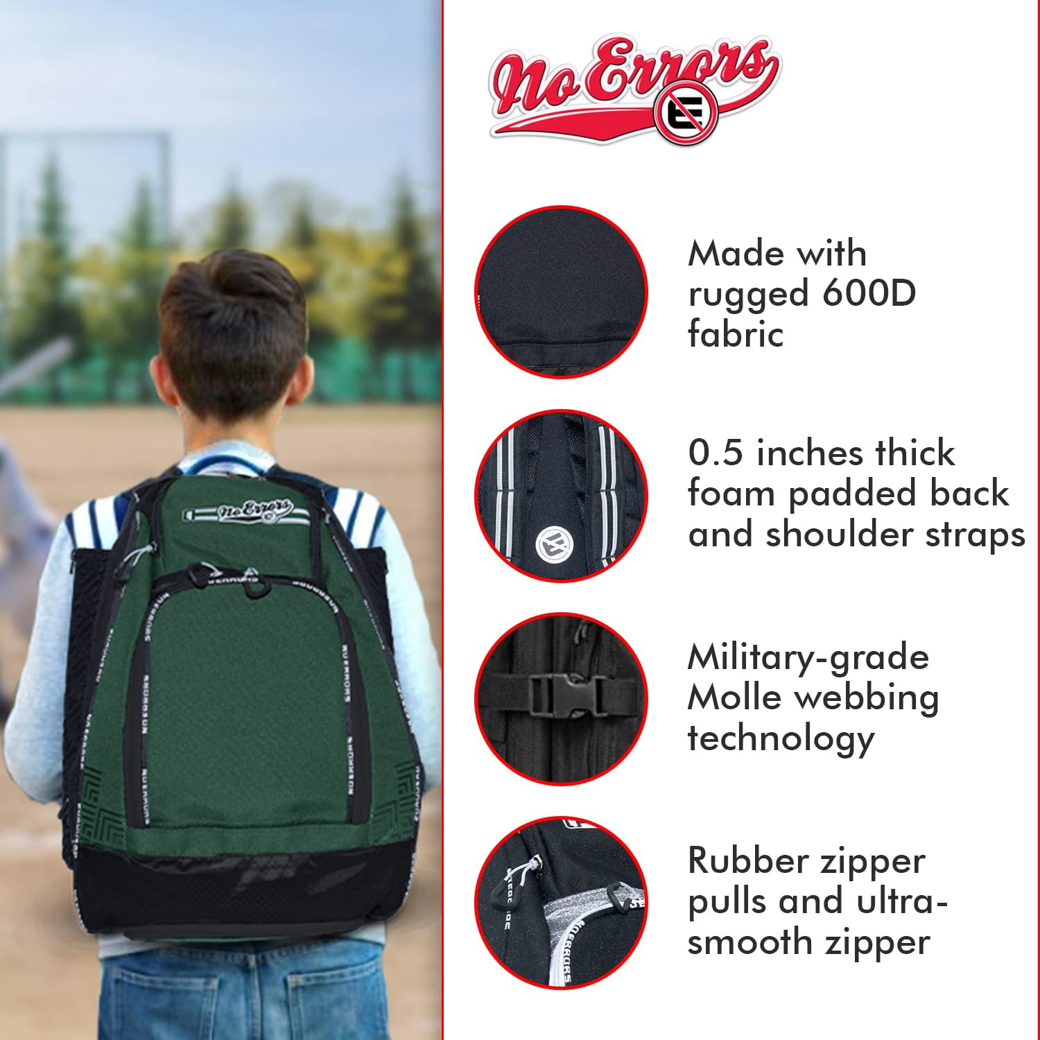 Sports RBP Rookie Baseball and Softball Backpack - Youth Baseball and Softball Bat Bag with Fence Hooks - Baseball and Softball Equipment Bag for Kids