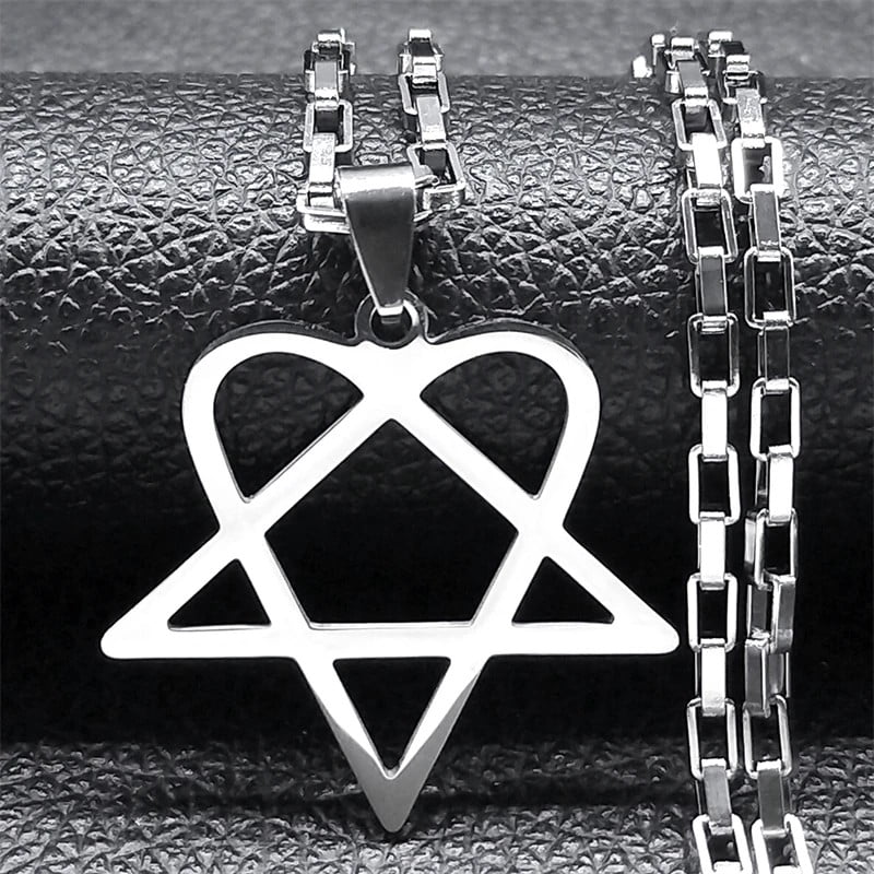 Hip Hop Rock Music Him Heartagram Star Heart Necklace for Women Men 14K White Gold Y2k Black Band Goth Punk Chain Jewelry