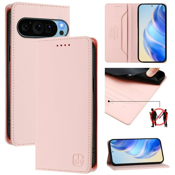 Wallet Case for Google Pixel 10 /10 Pro, Magnetic Closure PU Leather Flip Phone Case for Men Women with RFID Blocking Card Holder Kickstand, Shockproof Protective Cover, Pink