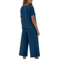 thumbnail image 7 of GZWYHT Women'S Linen 2 Piece Outfits,Cotton Set Summer Travel Outfits Resort Outfits Summer Beach Vacation Clothes Peasant Blouses Capri Sets Women 2 Piece Outfits Blue XL, 7 of 7