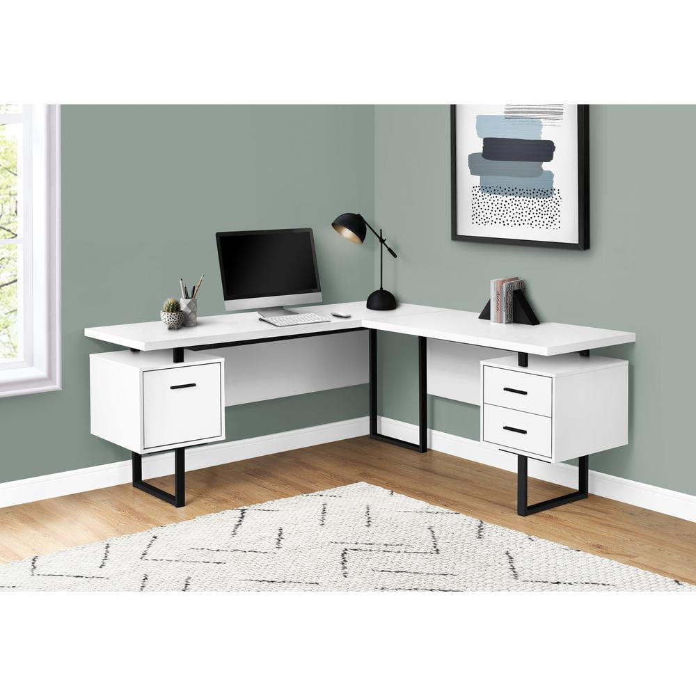 Computer Desk Home Office Corner 70"L L Shape Work Laptop Metal White