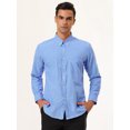 thumbnail image 3 of Camisa de vestir para hombre, manga larga, clásica, color sólido, ajustada, con botones Azul S, 3 of 6