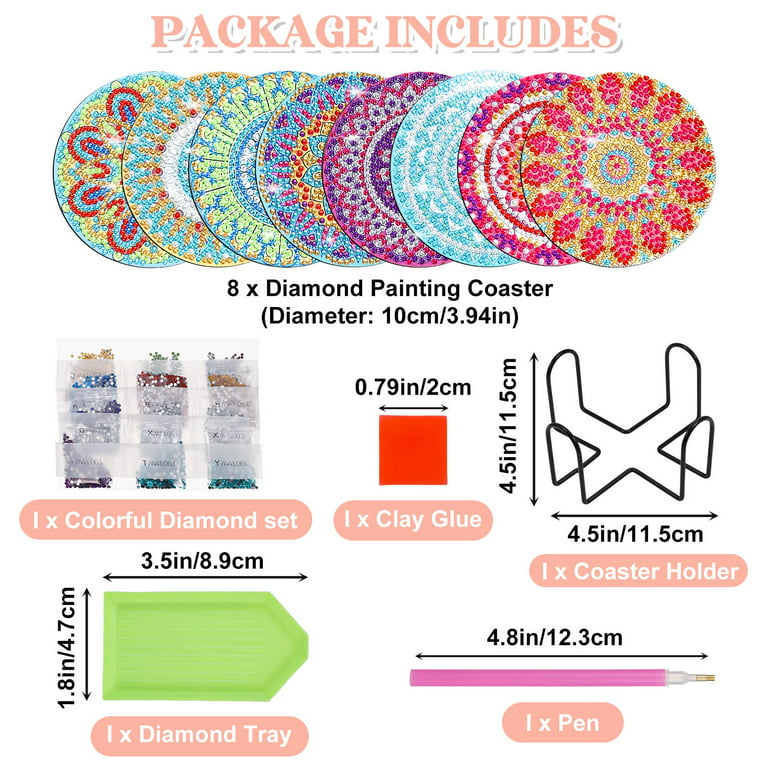 BUBABOX 8 Pcs Diamond Painting Coasters Kit with Holder,Mandala Coasters  DIY Diamond Art Crafts for Adults,Small Diamond Painting Kits  Accessories(Mandala) 