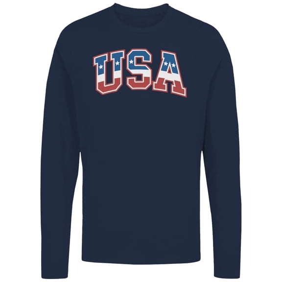 Smartprints USA Red White Blue Patriotic Graphic Men's Long Sleeve, Navy, S