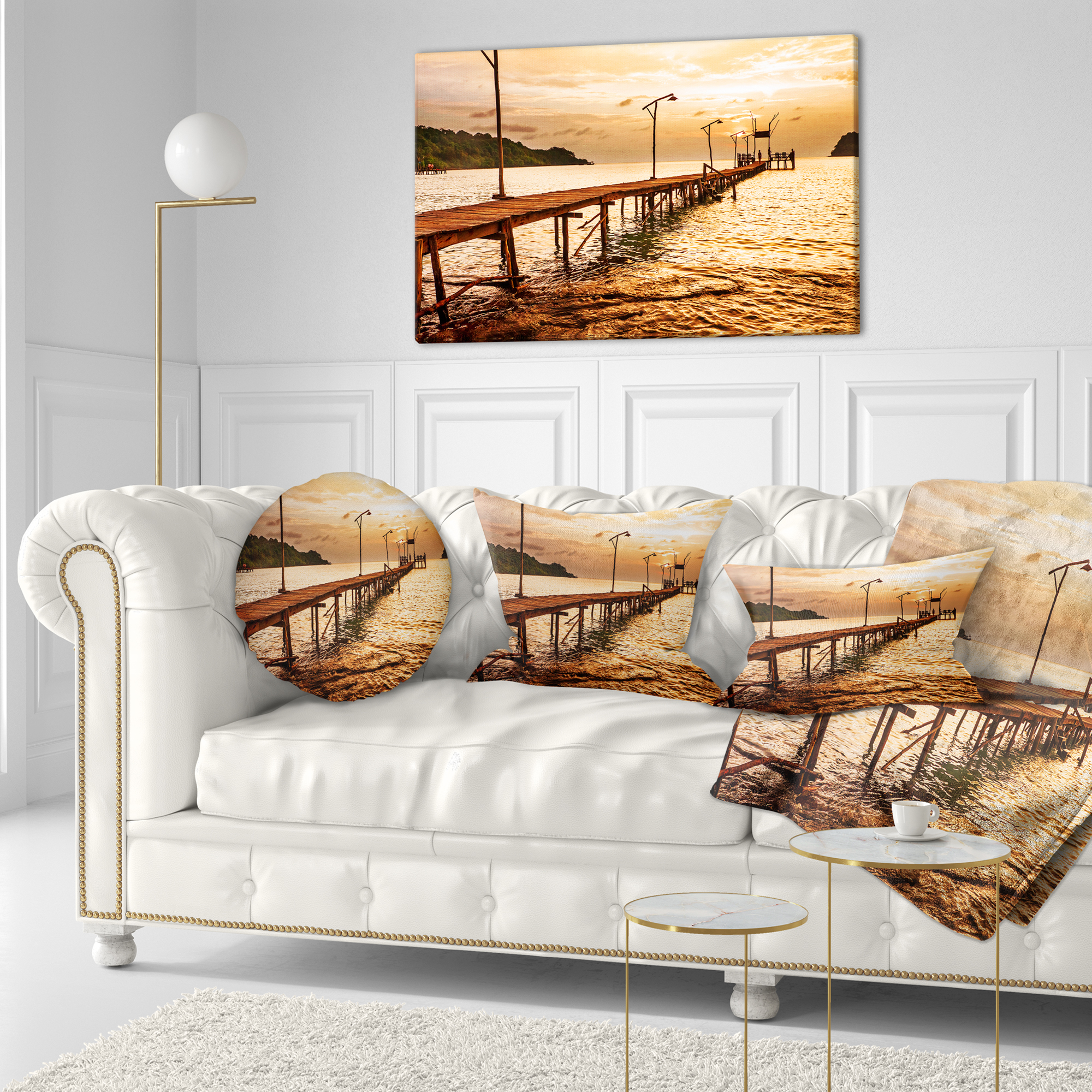 Designart Sunset Over Brown Sea - Seascape Throw Pillow - 12x20