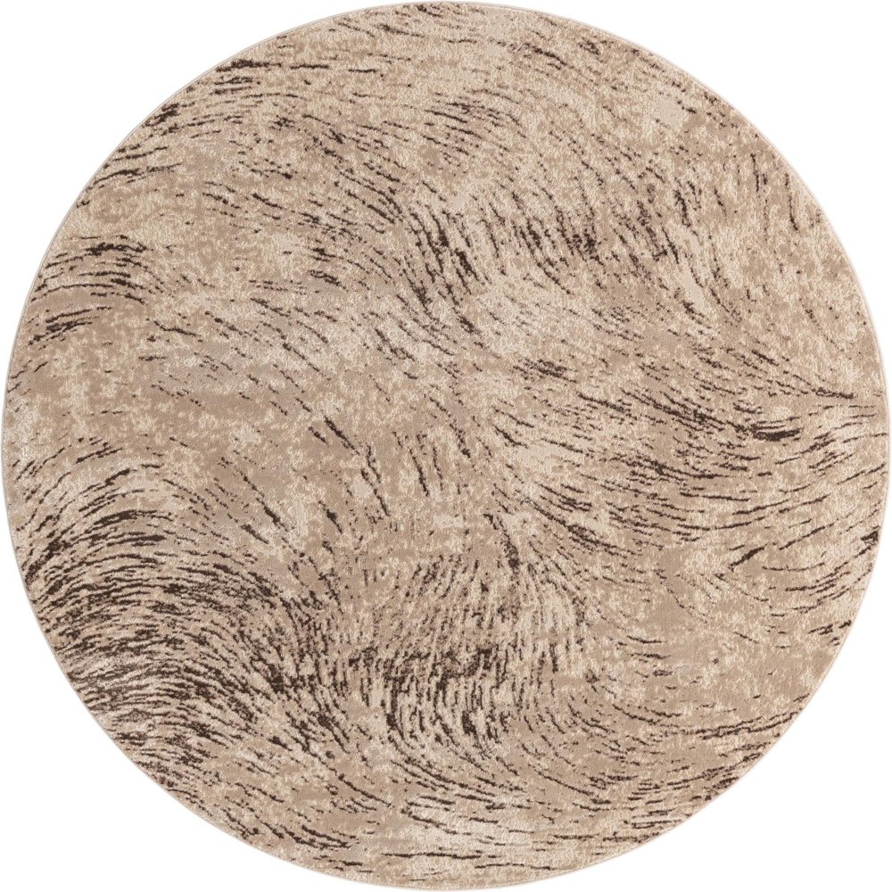 7' Brown and Beige Coastal Abstract Round Area Throw Rug