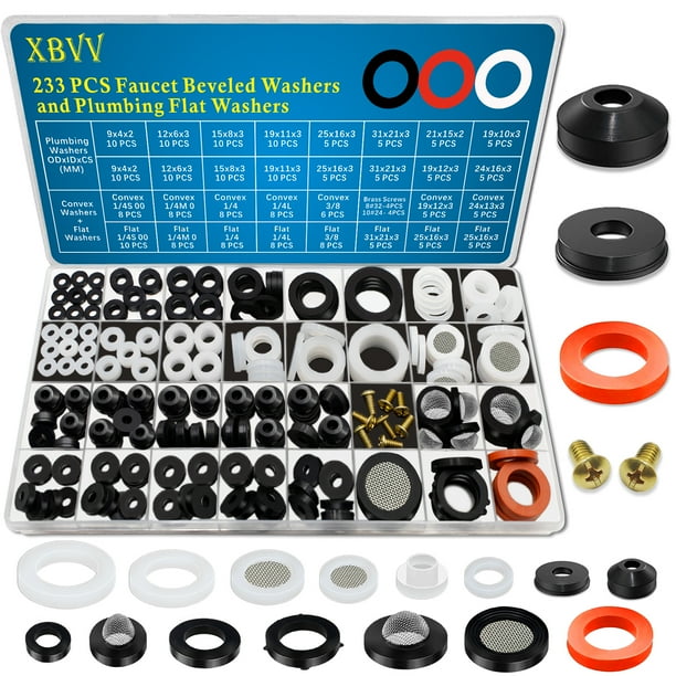 XBVV 233 Pcs Faucet Beveled Washers and Plumbing Flat Rubber Washers