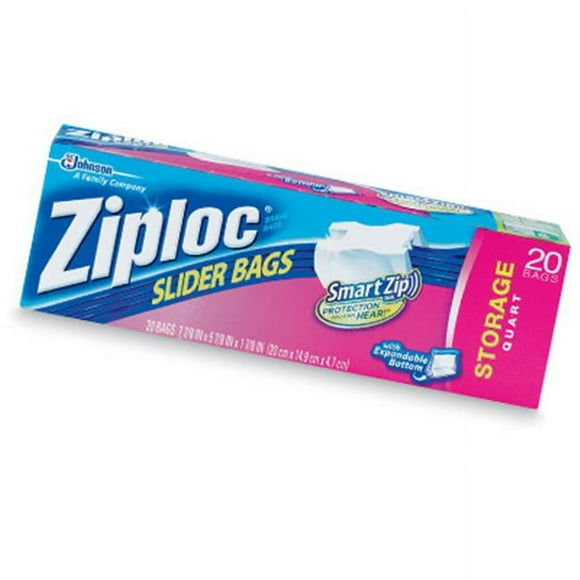 Ziploc 02150 Slider Storage Bag - Quart, 20 Count
