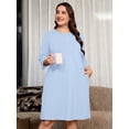 thumbnail image 6 of SHOWMALL House Dress for Women Plus Size, 3/4 Sleeve Henley Nightgown with Pocket, Relaxed Sleepshirt for Home & Easy Lounge, Light Blue, 6 of 7