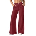 thumbnail image 2 of ClodeEU Women's Elastic Waist Wide Leg Pants,Casual Loose Trousers with Pockets Wine,Women's Plus XXL, 2 of 8