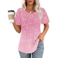 thumbnail image 2 of Raeneomay Short Sleeve Tunic Tops Fit Pleated Blouse Shirts Fashionable Women's Casual Short Sleeved Loose Round Neck Printed Top, 2 of 5
