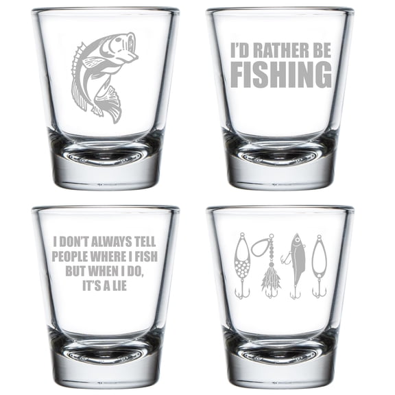 Set of 4 Shot Glasses 1.75oz Shot Glass Gift Fishing Collection