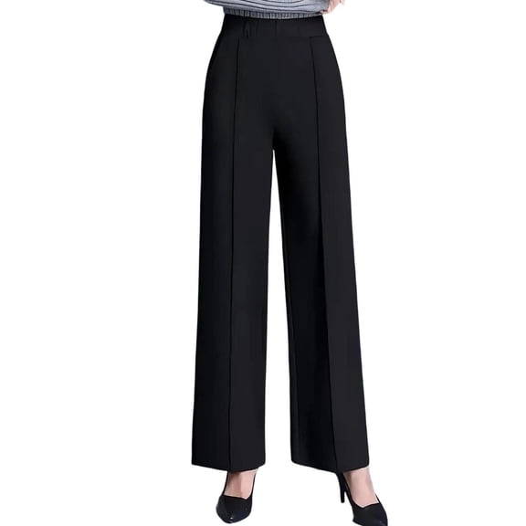 Htigea Straight Leg Dress Pants for Women Elastic High Waisted Business Pants Solid Color Work Office Trousers with Pockets Black S