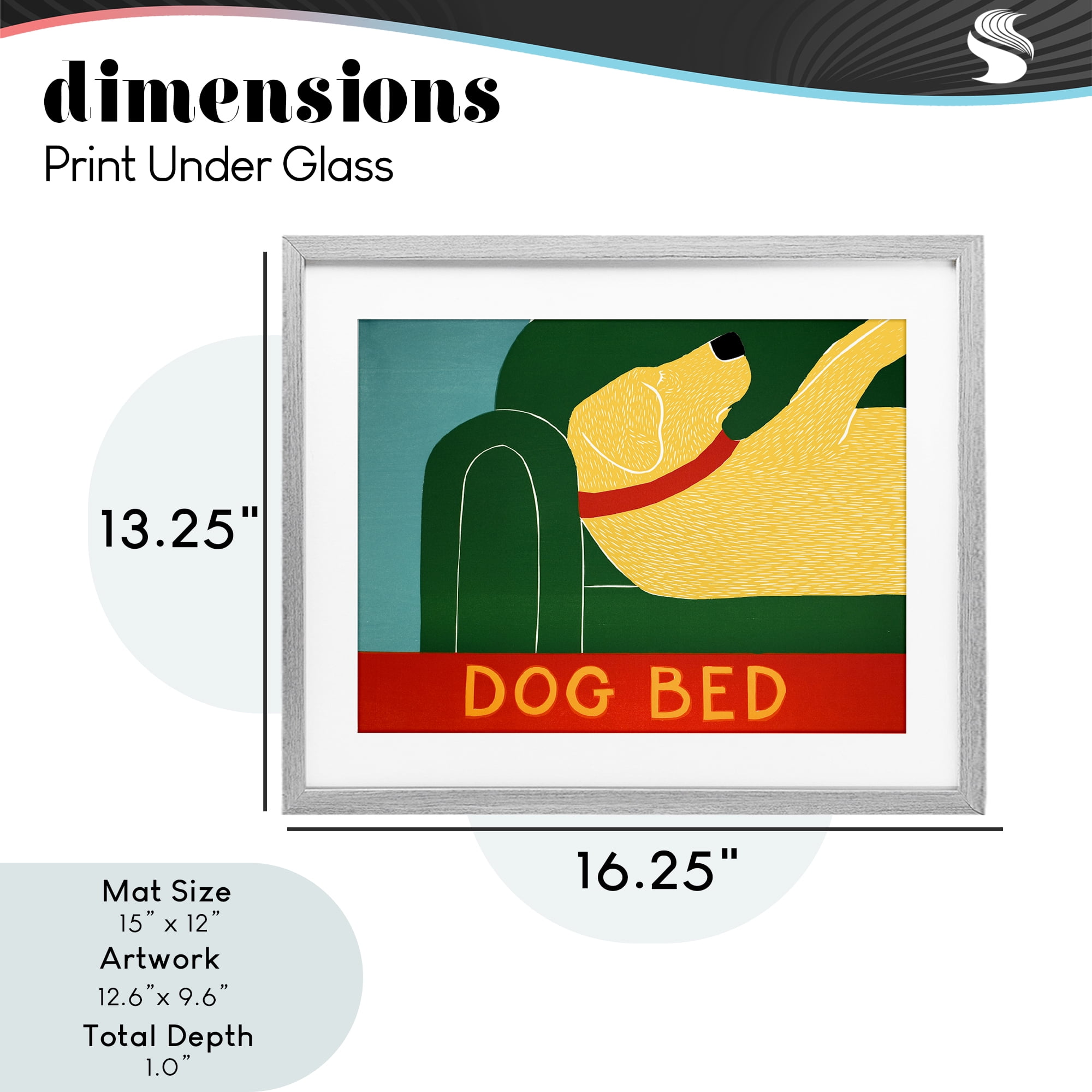 Dog Bed Labrador Gray Framed Print Under Glass, design by Stephen Huneck
