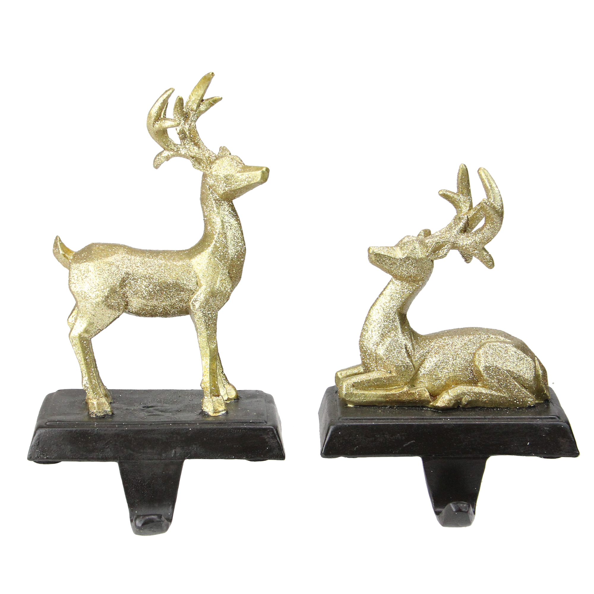 Set of 2 Gold Reindeer Glittered Christmas Stocking Holders 8.5