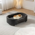 thumbnail image 3 of Pefilos 30" Pet Sofa for Indoors Dogs, Cat and Dog Bed with Solid Wood Legs and Black Bent Wood Back, Cashmere Cushion, Gray, 3 of 9