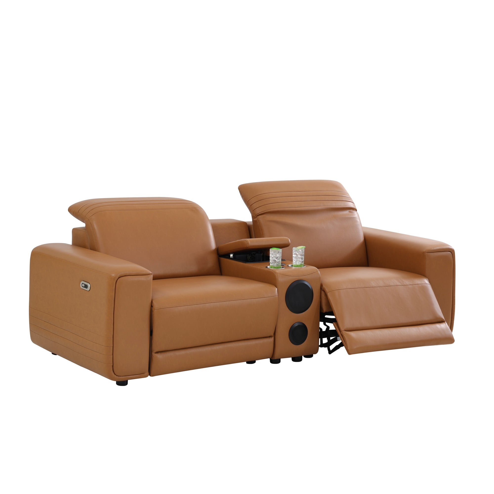 Gewnee Luxury Oversized Reclining Corner Sectional Couch, Power Recliner, Air Leather, Bluetooth Speakers, USB & Type‑C Charging, Cup Holders, Storage, for Living Room Home Theater, Orange Yellow