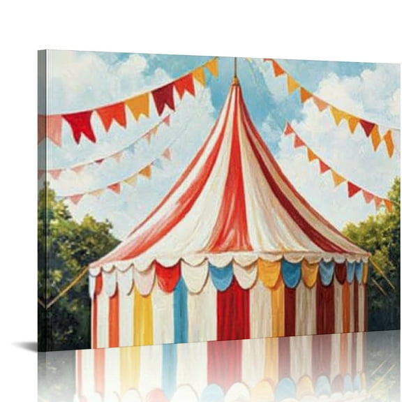 Bciig Circus Tent Flags Flagpole Canvas Prints Wall Art for Living Room Bedroom Home Office Decor 20x16in