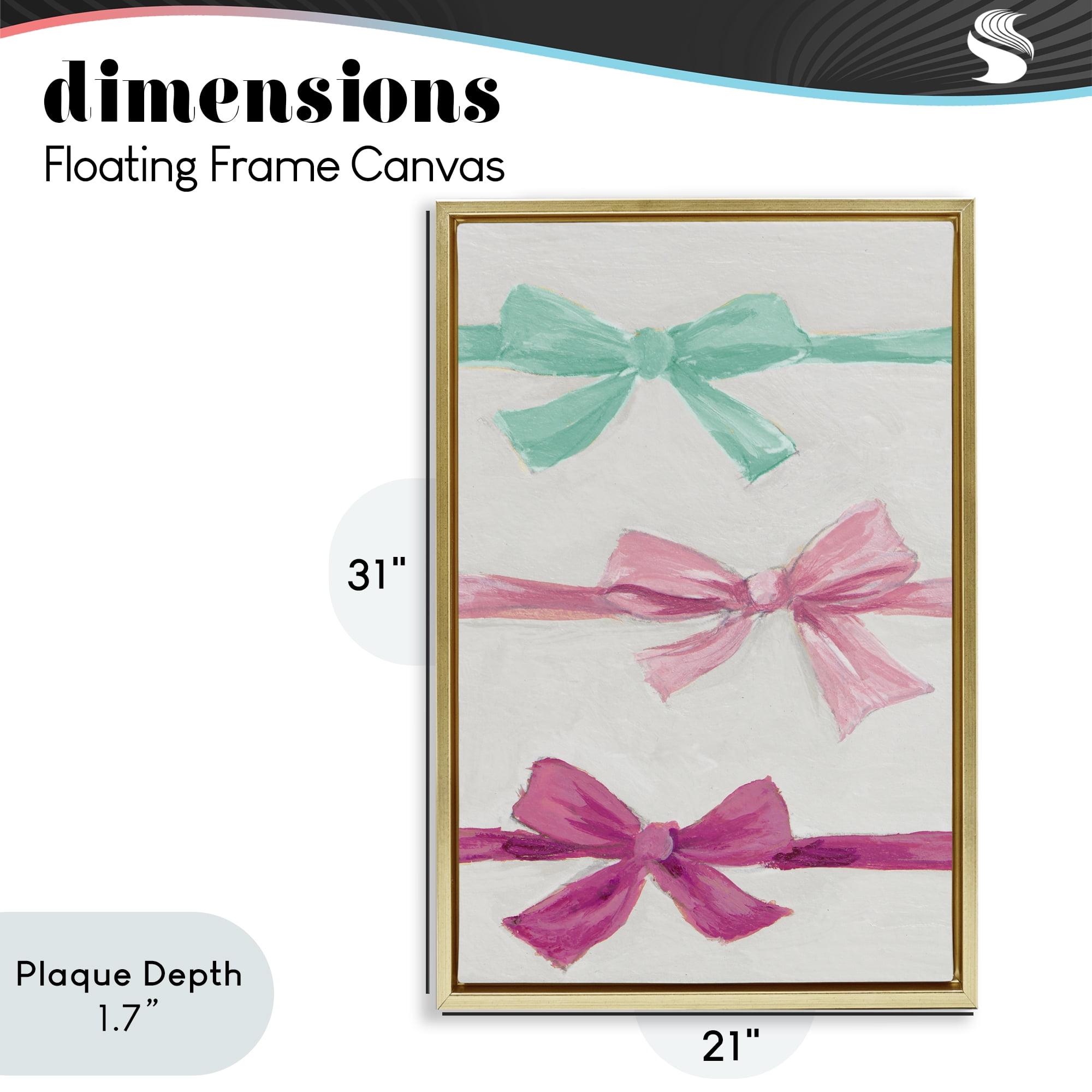 Stupell Industries Ribbon Bows Trio Gold Framed Floater Canvas Wall Art, design by Lanie Loreth