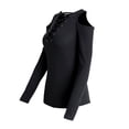 thumbnail image 3 of DHFJKG Long Sleeve Shirts For Women Sexy Hallow Out Off The Shoulder Soft Stretch Slim Fit Lace Up Going Out T Shirts Nightclub Wear Stylish Tops, 3 of 5