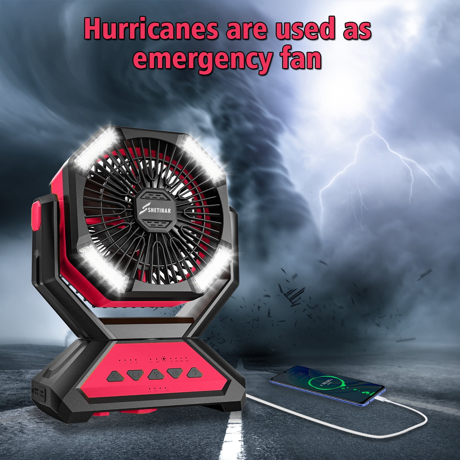 SHETINAR 20000mAh Rechargeable Fan Battery Powered Fan 4-Speed Tabletop Fan with Charging, Hooks, Timer, Portable Fan for Office,Bedroom,Outdoor,Power Outage,Hurricane,Travel.Red