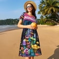 thumbnail image 4 of Disketp Colorful Mushroom para Vestido de Manga Corta para Mujeres, Vestidos de Verano para Mujeres, Casual y Holgado para la Playa, 4 of 6