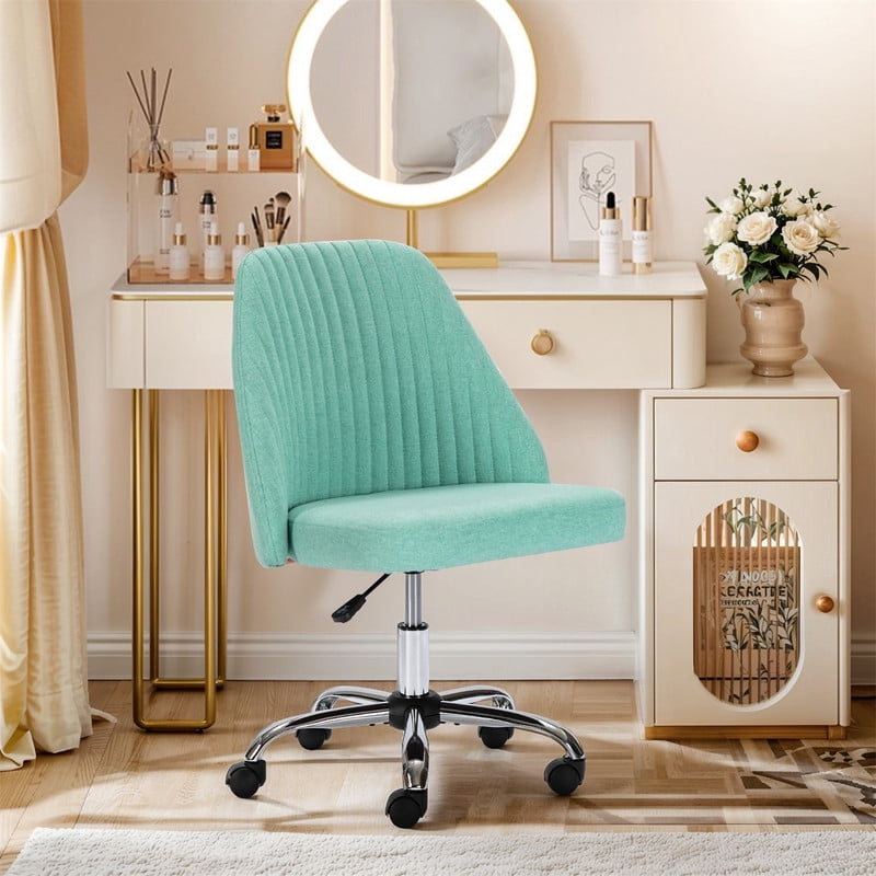 TINKLE WELL Modern Office Desk Chair, Rolling Vanity Swivel Task Chair with Wheels, Stylish Comfortable Armless Backrest for Home, Bedroom, Office, Study, Green